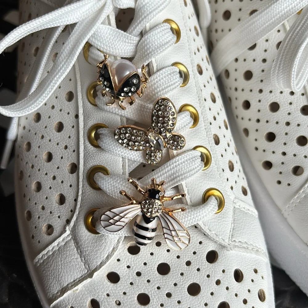 Dolce Vita White Roxane Perforated Sneakers with Bee Embellishments - Picture 2 of 8